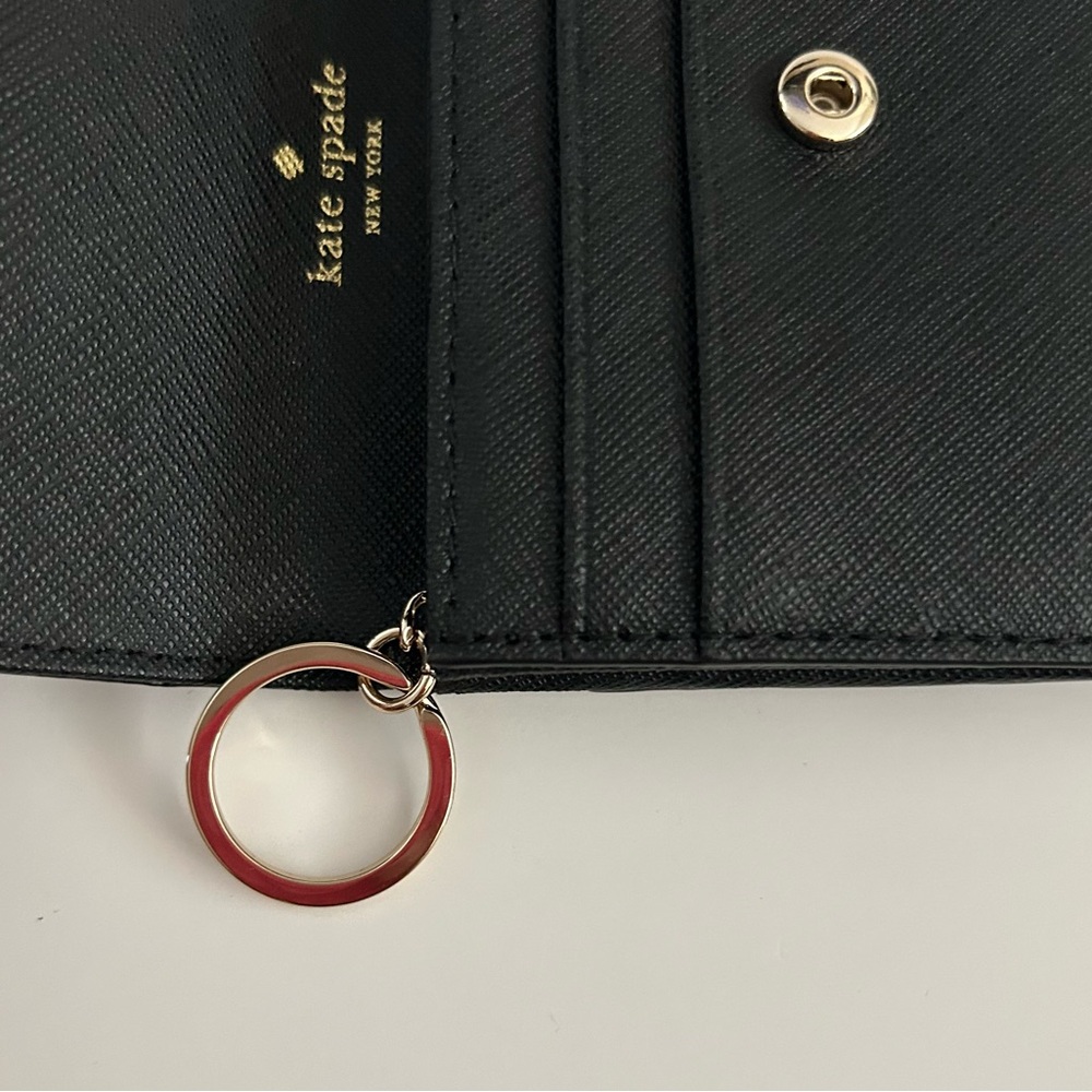 Kate Spade Black Small Card Holder Leather Wallet with Gold Accent - Picture 4 of 10